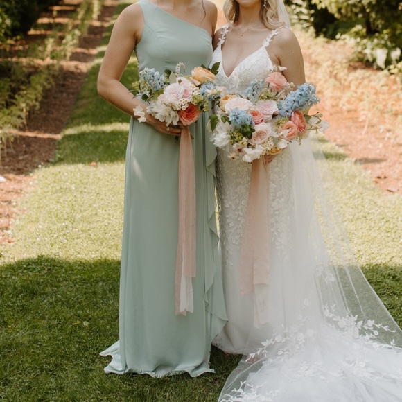 David’s Bridal Sage Green Bridesmaid Dress - Picture 4 of 7